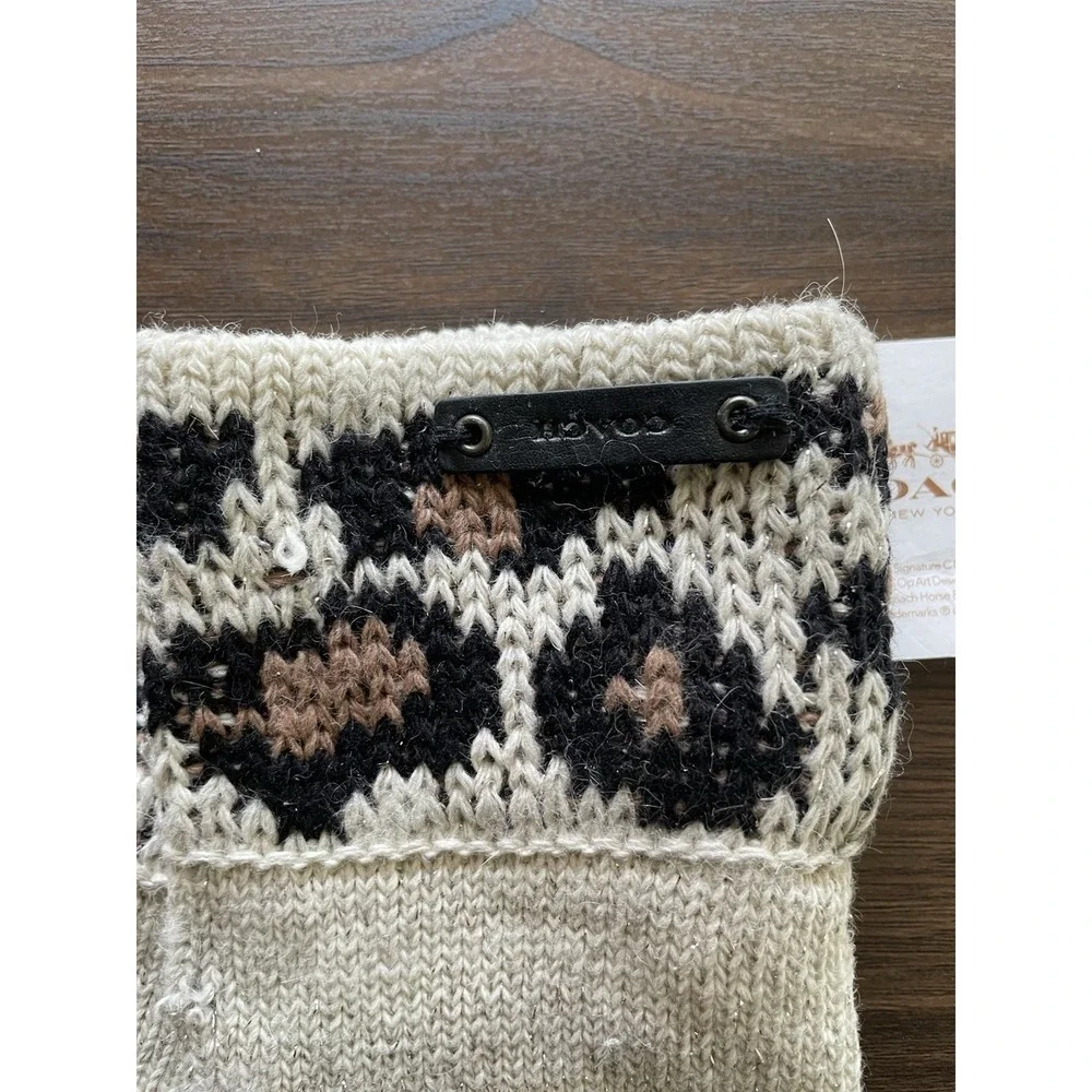 Coach Ocelot Touch Glove Knit Angora Beige Tan One Size Cheetah Print READ